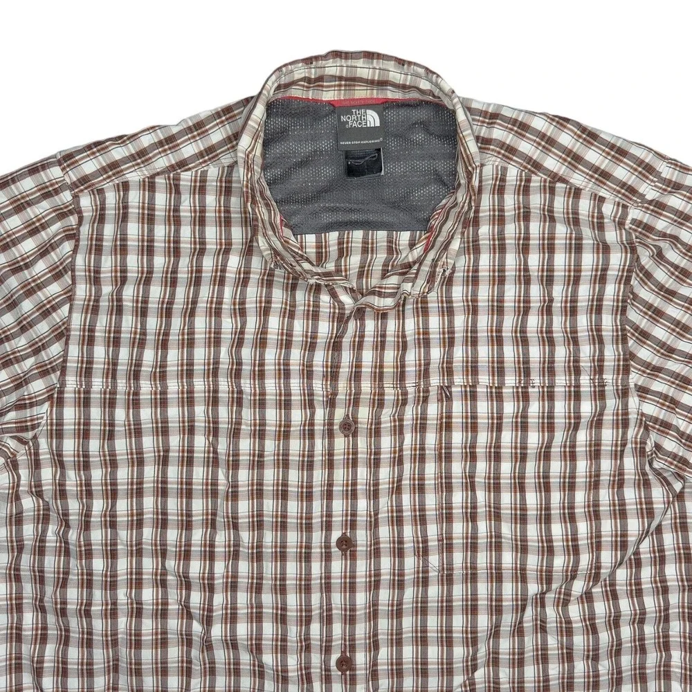 The North Face Men's Large Brown Plaid Long Sleeve Shirt Roll Tab Sleeves Hiking